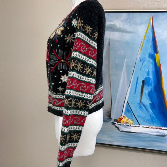 Vintage IVY Sweater Cardigan 100% wool Christmas winter theme size small - Picture 3 of 6